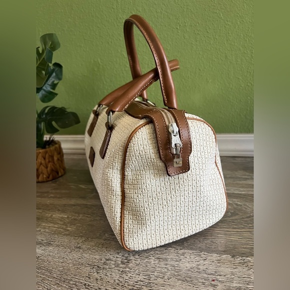 TED LAPIDUS Paris Monogram Logo Embossed Leather Handle Boston Bag Rare White - Picture 5 of 14